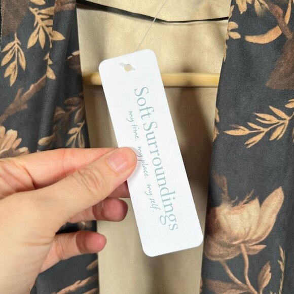 Soft Surroundings Shape Drape Faux Suede Jacket Floral Large Black Brown - Picture 4 of 10